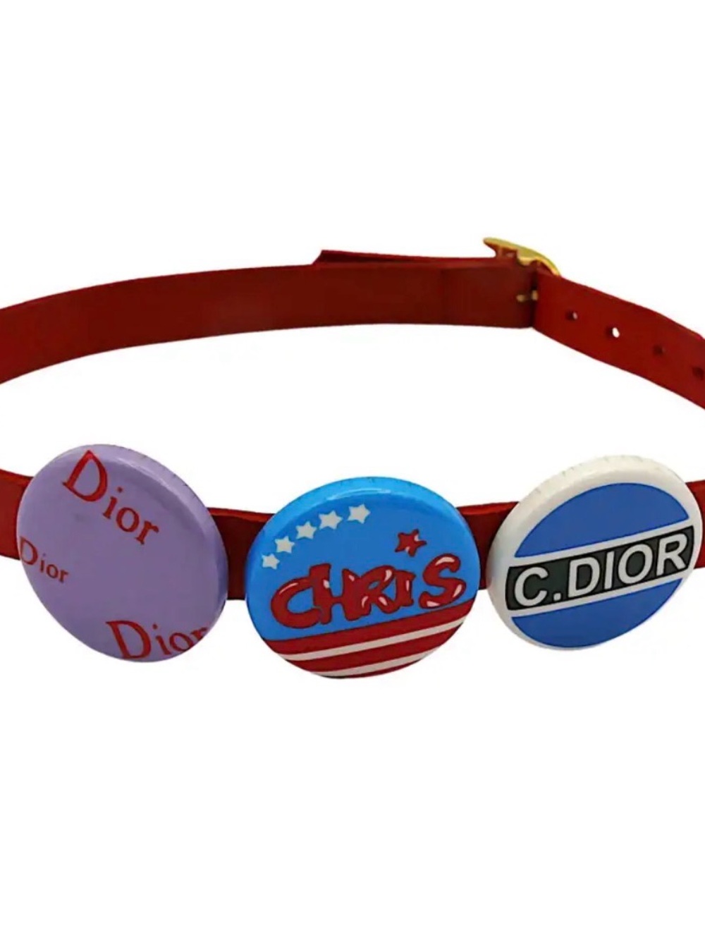 Vintage Red Leather & Badges Choker Necklace Christian Dior by John Galliano